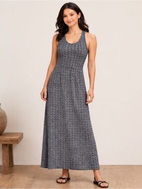 Banana Republic Maxi Dress - XS Black White Geometric Racerback with Pockets